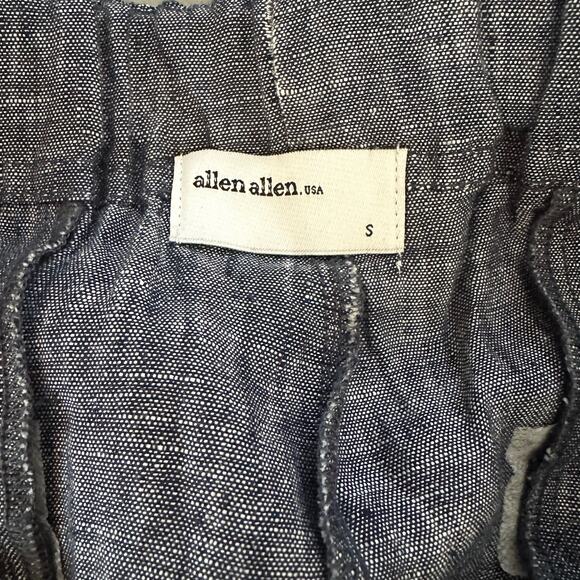 Women's Allen Allen Navy Blue 100% Linen Cuffed Ankle Crop Drawstring Pants- S - Picture 6 of 8